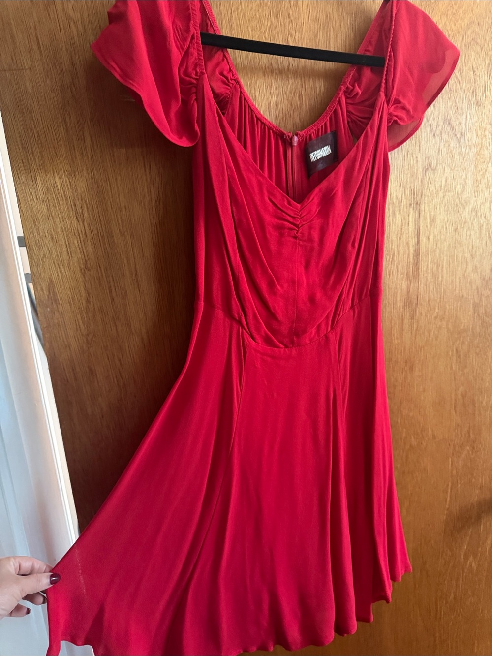 Reformation Cherry Red Flutter Sleeve Mini Dress